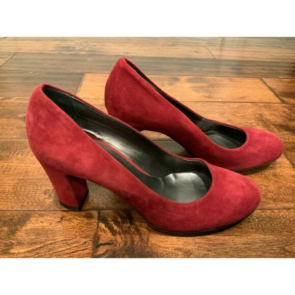 Aquatalia Red Suede Leather Pumps Block Heels, Size (US)